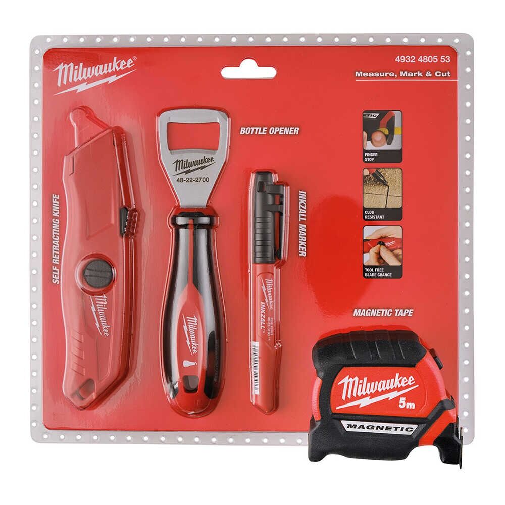 Milwaukee Promo Set 5m Şerit Metre + Maket Bıçağı + Marker Kalem + Şişe Açacağı Set